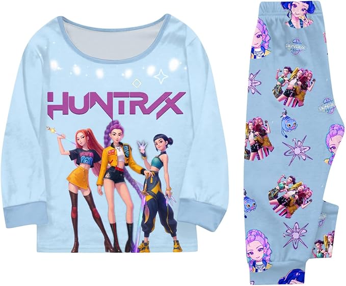 Girls 2 Piece K Pop Singer Outfits Cute Cartoon Graphic Shirts and Pants Casual Tracksuit Fashion Clothing Sets
