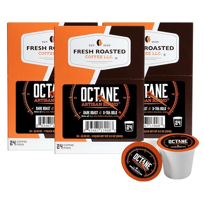 Fresh Roasted Coffee, Octane Italian Dark Roast, Artisan Blend, 72 Pods for K Cup Brewers