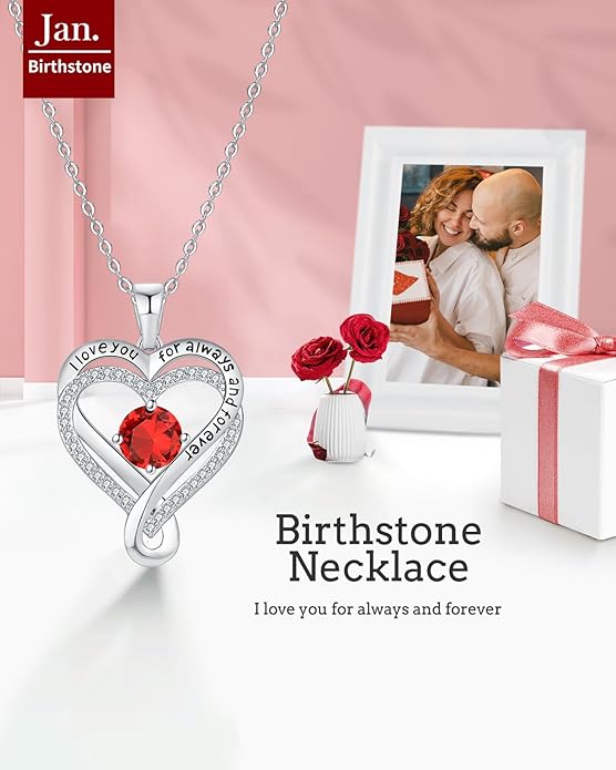 Jewelry for Women Wife Infinity Heart Birthstone I Love You Necklace S925 Anniversary Women Necklaces for Her Wife Birthday Gift Ideas, Birthday Present for Girlfriend Mom Daughter Sterling Silver