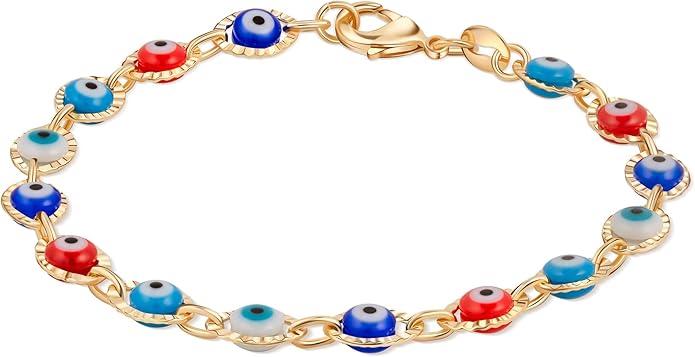 Barzel 18K Gold Plated Multicolored Evil Eye Bracelet for Women - Made in Brazil