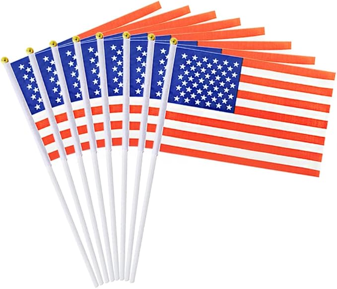 20 Pack Small American Flags on Stick Mini Handheld USA Flag for Parades, 4th of July, Memorial Day, and Patriotic Events 5x8 Inch Durable Weather-Resistant Flags with 12 Inch Sticks(USA)