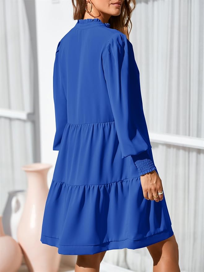 Imily Bela Womens Fall Long Sleeve Tunic Dress Casual V Neck Loose Ruffle Tiered Dress