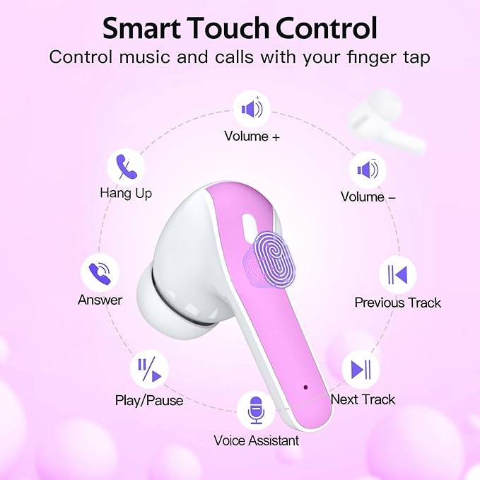 TAGRY 2 Sets X08 Purple and Sunset Pink Bluetooth Headphones True Wireless Earbuds 60H Playback Ear Buds with Wireless Charging Case in-Ear Earbuds with Mic