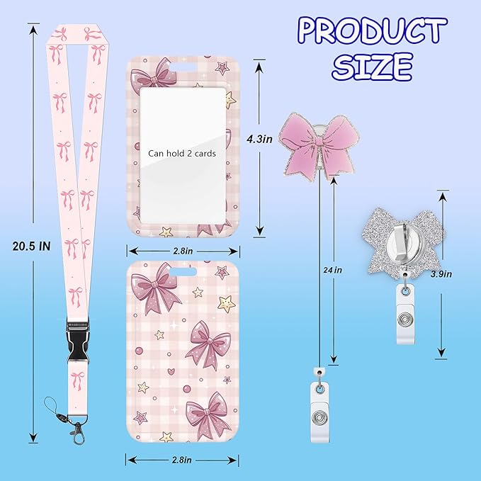 Lanyards for ID Badge Holder Pink Bow Badge Reel for women cute Nurse Teacher Name Tag Clip Retractable Keychain Heavy Duty Work Office Gifts Accessories RN LPN CNA MA Medical Nursing Breakaway