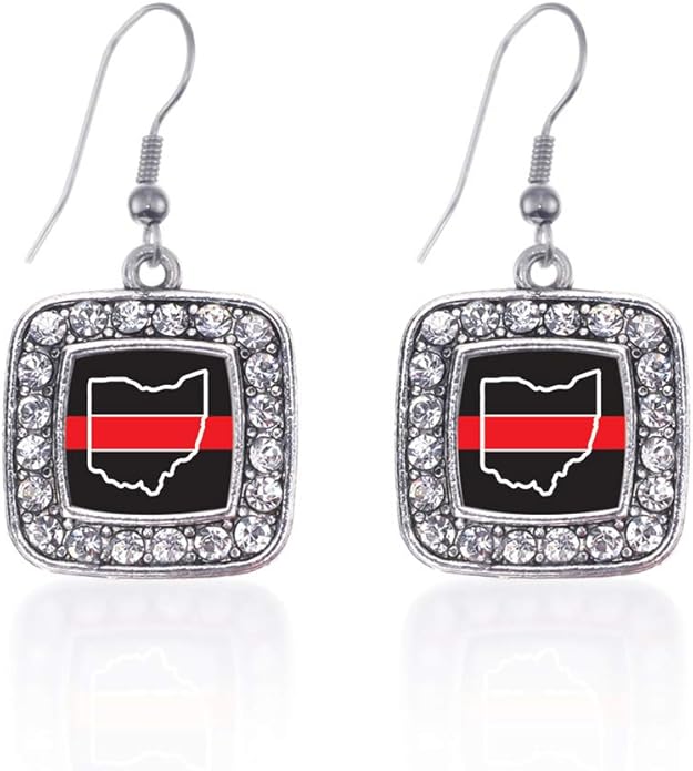 Inspired Silver - Silver Square Charm French Hook Drop Earrings with Cubic Zirconia Jewelry