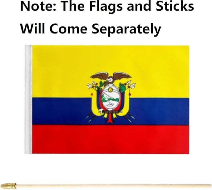 GSYLPFT 12 Pack Ecuador Flags on Sticks Ecuadorian Small Mini Hand Held Flags for Office Classroom Holiday Party Decorations