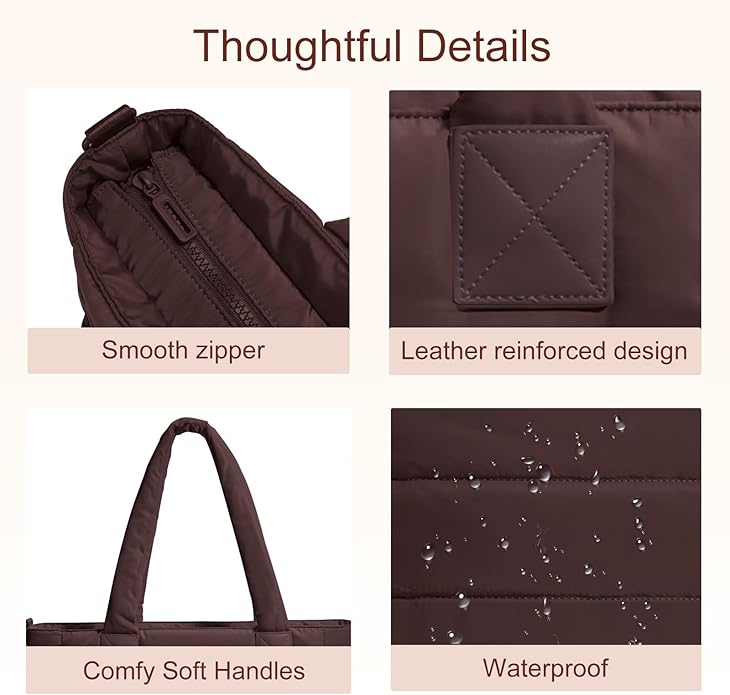 Tote Bag for Women Puffer Tote Bag Large Nurse Bags Shoulder Handbag with Zipper for Work Travel
