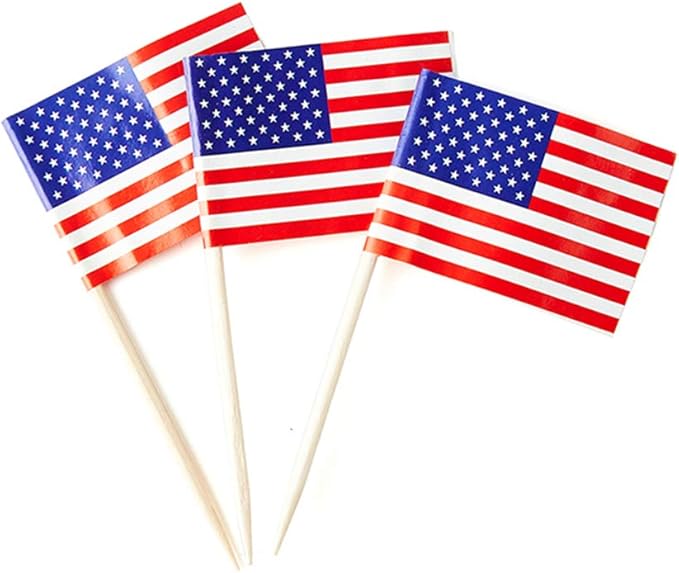 American Flag USA Flag, Small Mini American Toothpick Flags for Food, Cupcakes, Cocktails, Appetizers, Bar Party Decorations