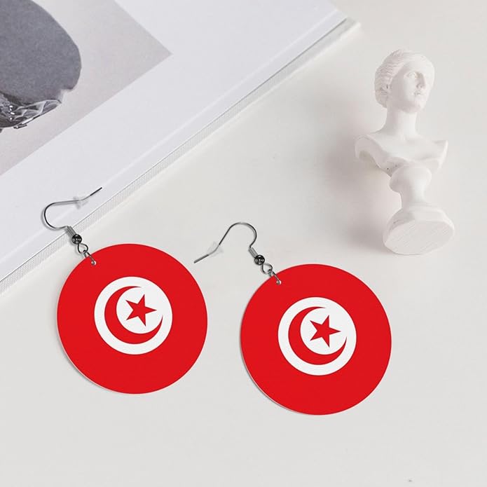 Round Faux Leather Earrings for Women Lightweight Double-Side Printed Drop Dangle Earring for Festival Party Gift