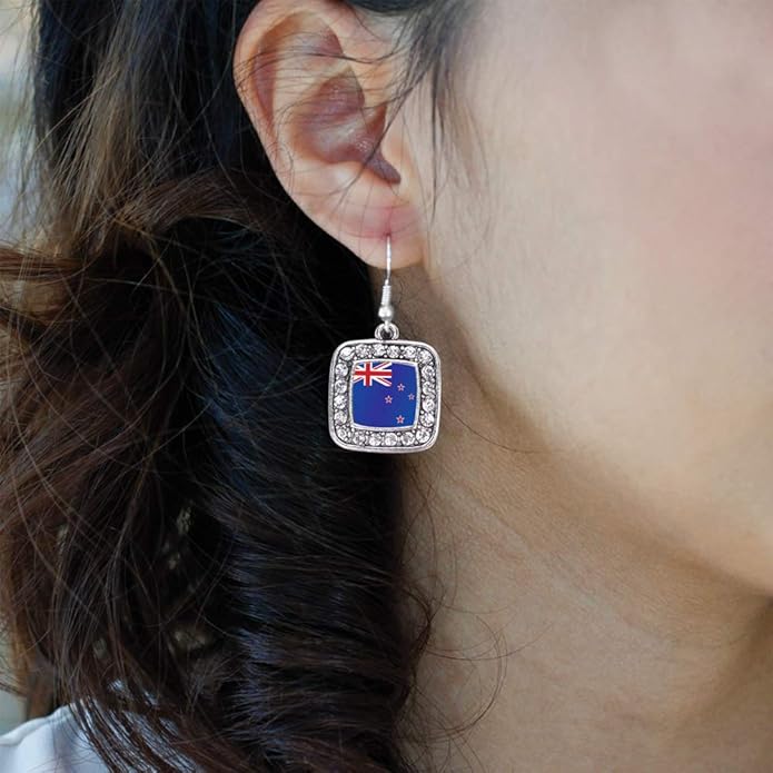 Inspired Silver - Silver Square Charm French Hook Drop Earrings with Cubic Zirconia Jewelry