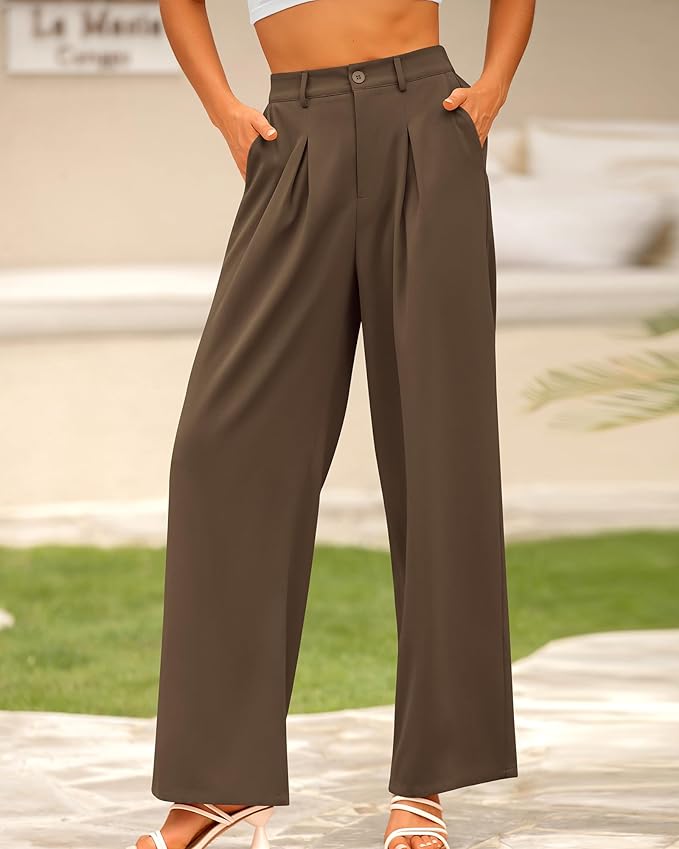 BTFBM Women High Waist Palazzo Pants Spring 2026 Casual Wide Leg Trousers Loose Work Office Business Suit Pant Pockets