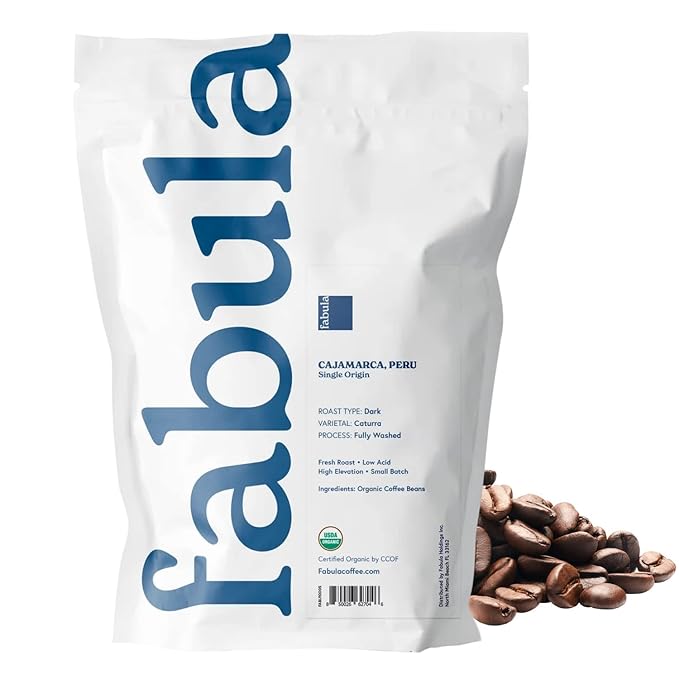 Fabula Coffee Dark Roast Whole Beans - Organic - Low Acid - Single Origin - Non GMO - Mold Free - 12 Ounces