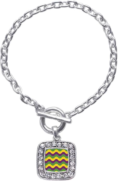 Inspired Silver - Silver Square Charm Toggle Bracelet with Cubic Zirconia Jewelry