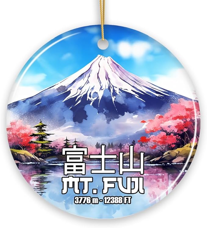 Incredible Mt. Fuji Ceramic Ornament, Vintage Japan Souvenir and Christmas Décor (Circle)