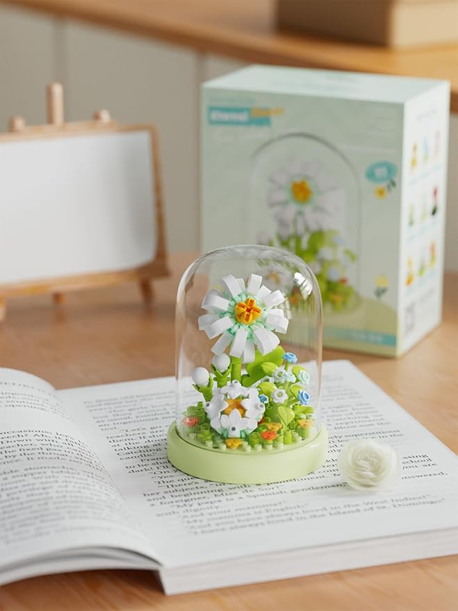 Sacblirr Daisies Secret Mini Flower Building Toy Bouquets with Dust Cover Set Creative Assembly Bonsai Tree Ideal for Home Decor Collection Toys