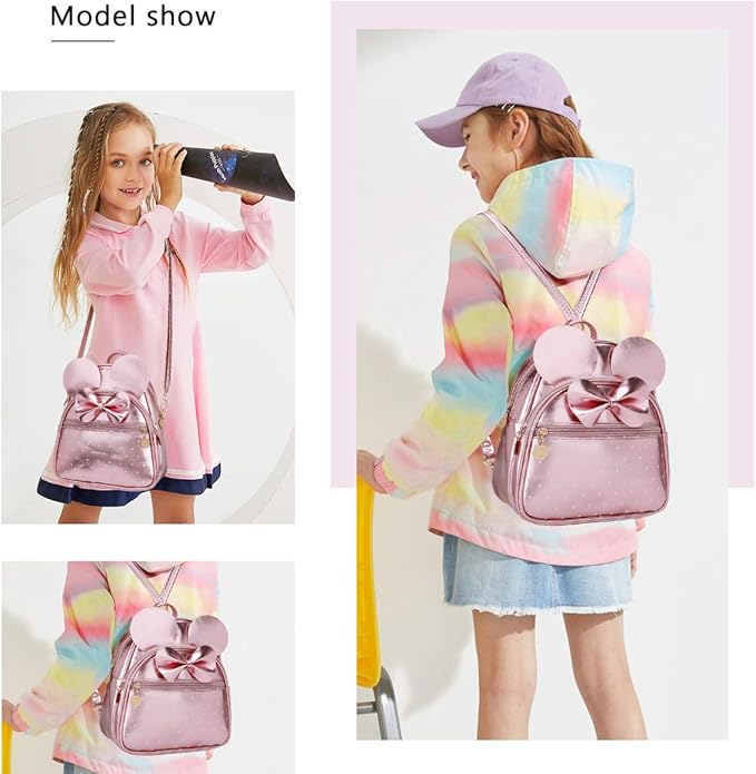 KL928 Girls Mini Backpack Bowknot Polka Dot Cute Small Daypacks Convertible Shoulder Bag Purse for Women