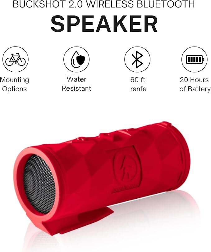 Outdoor Tech - Buckshot 2.0 Bluetooth Speaker, Red - Portable Speaker, Rugged Waterproof Wireless - Perfect for Biking, Boats, Camping, Hiking, Pool, Beach, Golf Cart