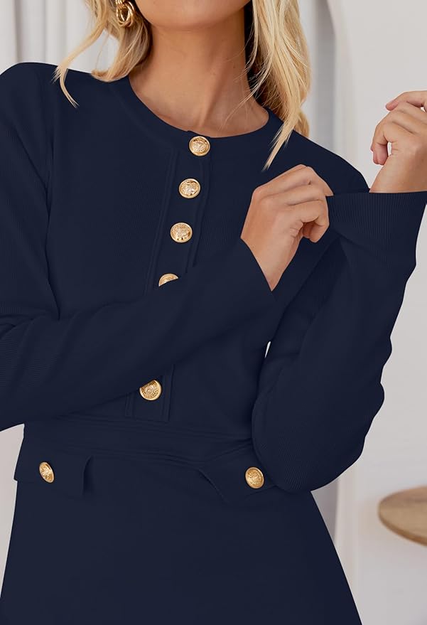 NENONA Women's 2026 Long Sleeve Fall Winter Sweater Dress Spring Fashion Button Elegant Business Casual Work Mini Dresses