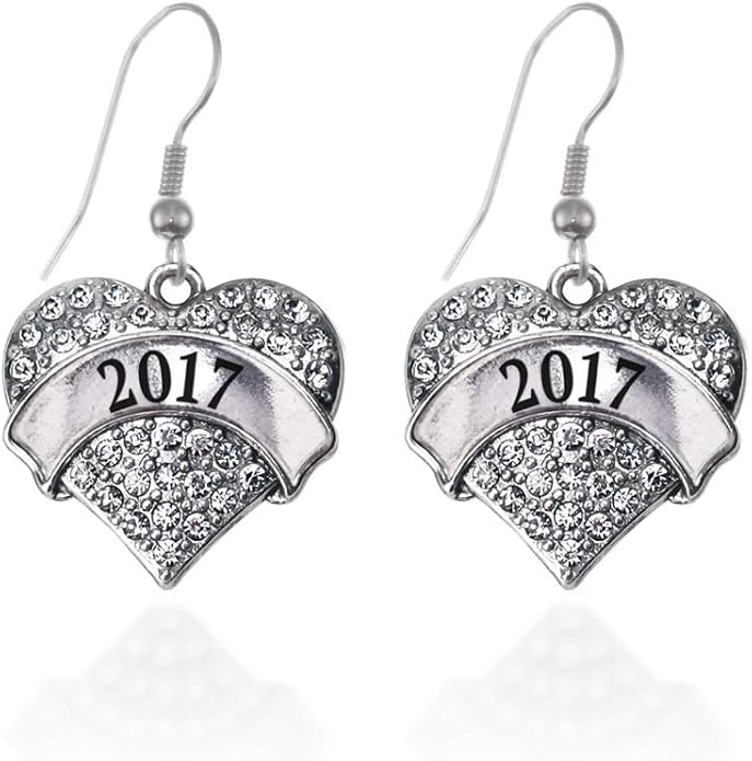 Inspired Silver - Silver Pave Heart Charm French Hook Drop Earrings with Cubic Zirconia Jewelry