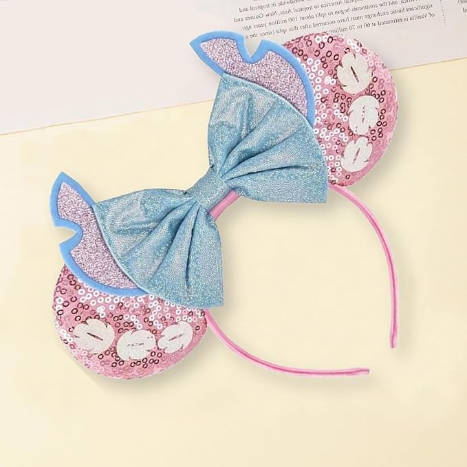 Sequin Mouse Ears Headbands for Women Girls Boys, Glitter Bows Headband for Kids Adults Birthday Party Costume Halloween