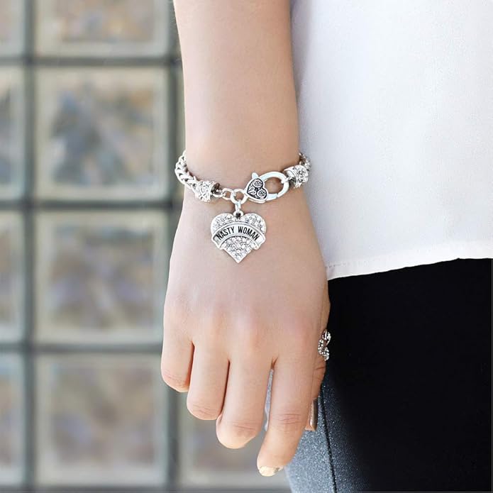Inspired Silver - Silver Pave Heart Charm Bracelet with Cubic Zirconia Jewelry