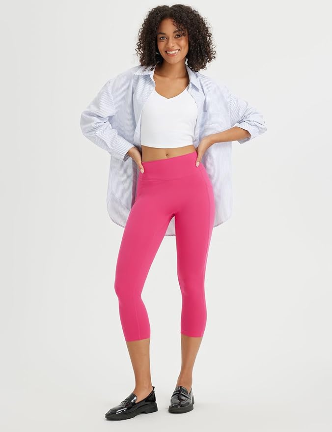 baleaf Women's Capri Leggings with 3 Pockets Tummy Control 21" Inseam Workout Capris Yoga Pants