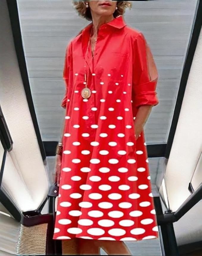 Womens 2025 Long Sleeve Button Down Shirt Summer Dress Casual V Neck Loose Fit Midi Shirt Dresses with Pockets