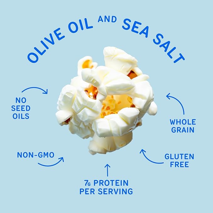 Khloud Protein Popcorn - Olive Oil & Sea Salt - 7g Protein Snacks for Adults & Kids - Flavored Popcorn Made with Real Ingredients & Milk Protein Isolate - Non-GMO, Gluten-Free, Kosher - 4oz, 4pk