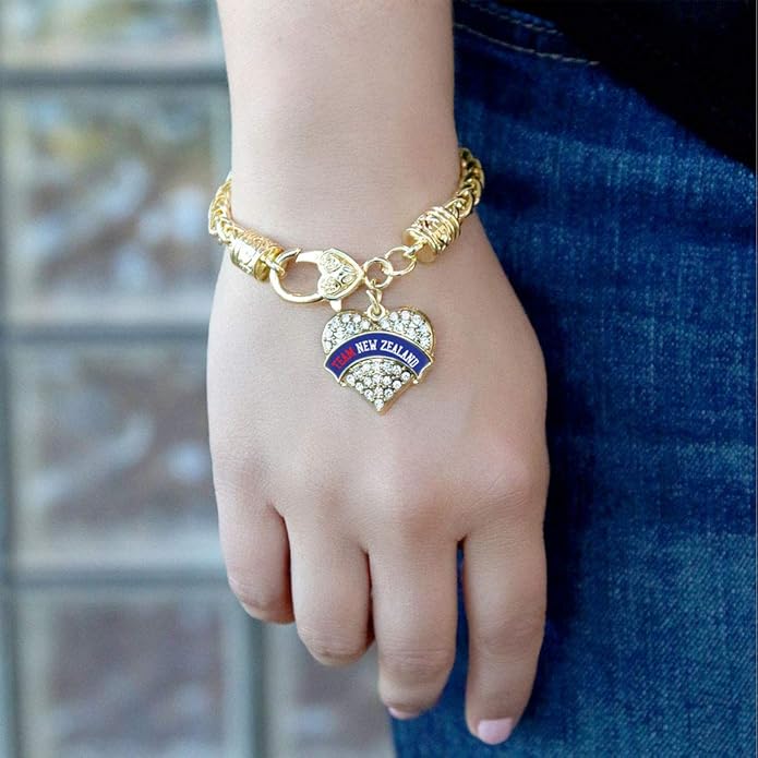 Inspired Silver - Gold Pave Heart Charm Bracelet with Cubic Zirconia Jewelry