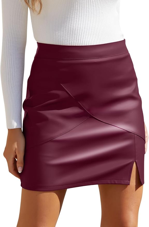We1Fit Womens Fuax Leather Skirt High Waisted Bodycon Pencil Mini Skirts with Shorts