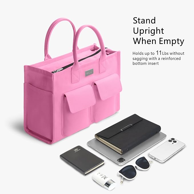TOPDesign Heavy-Duty Canvas Tote Bag for Women, Adjustable Crossbody/Shoulder Handbag with 9 Pockets, Everything Tote