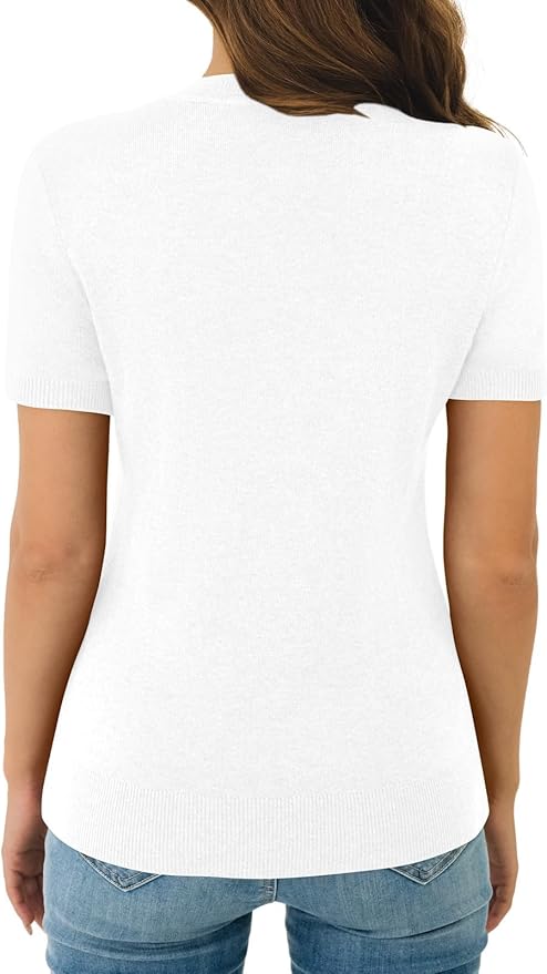 Women's Soft Short Sleeve Wool Blend Pullover Sweater for Business Casual & Fashion