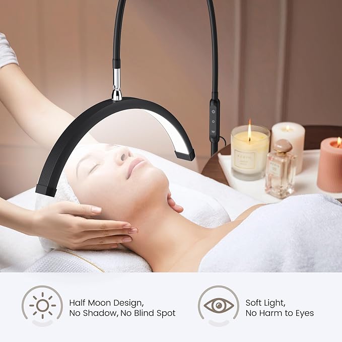 Lash Light, Half Moon Lamp with Tool Tray, LED Moon Light for Eyelash Extensions, Flexible and Adjustable Color Modes, Suitable for Beauty Salons and Beginner DIY (Black)