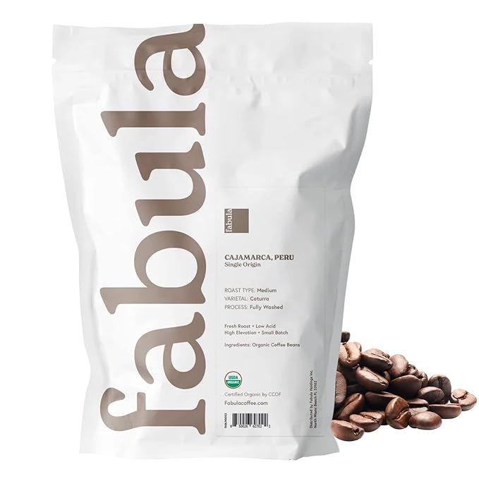 Fabula Low Acid Coffee Beans Whole, USDA Organic Coffee Beans Medium Roast - Non-GMO - No Molds - Mycotoxins Pesticides Free - Single Origin - 12 oz