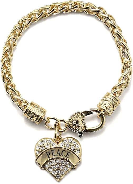 Inspired Silver - Gold Pave Heart Charm Bracelet with Cubic Zirconia Jewelry