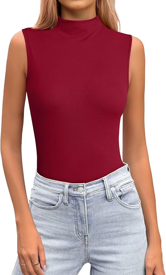 JUSTFASHIONNOW Womens Sleeveless Mock Turtleneck Tank Tops Stretchy Fitted Basic Casual Layer Shirts