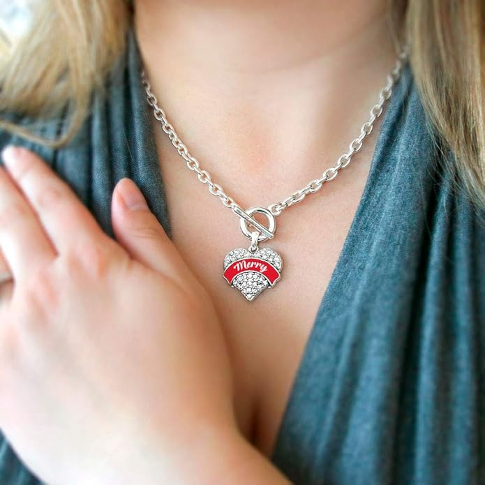 Inspired Silver - Silver Pave Heart Charm 18 Inch Necklace with Cubic Zirconia Jewelry