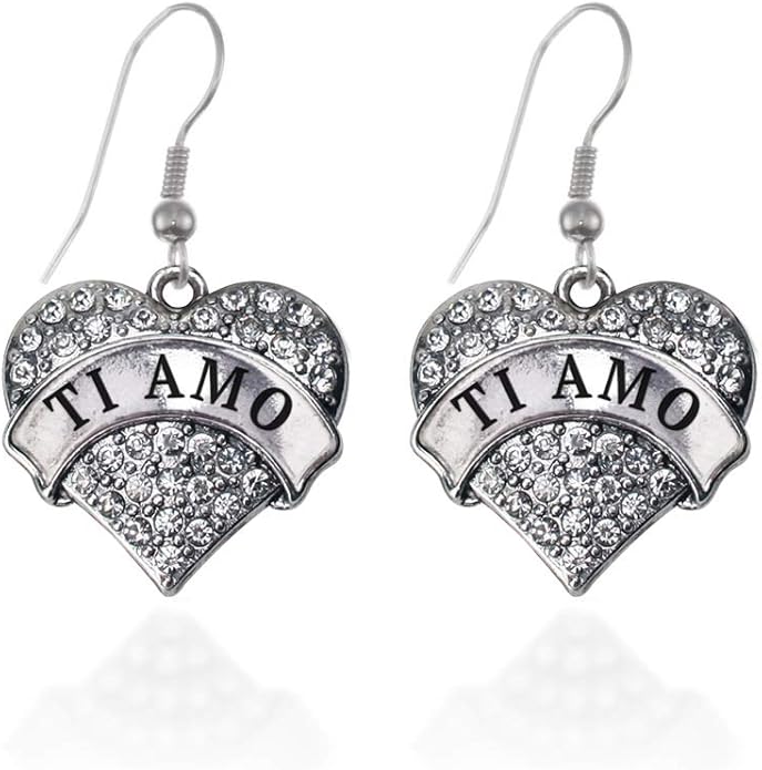Inspired Silver - Silver Pave Heart Charm French Hook Drop Earrings with Cubic Zirconia Jewelry