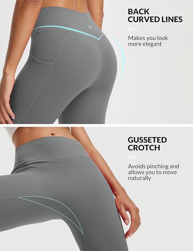 baleaf Women's Capri Leggings with 3 Pockets Tummy Control 21" Inseam Workout Capris Yoga Pants