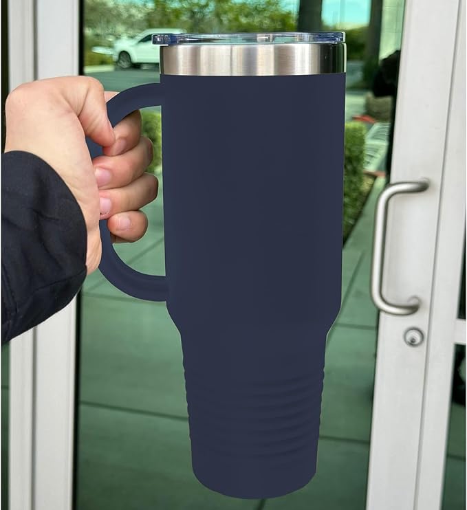 LaserGram 40oz Vacuum Insulated Travel Mug with Handle, CNA Certified Nurse Assistant, Personalized Engraving Included (Navy Blue)