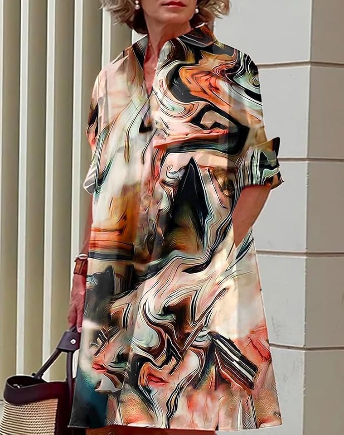 Womens 2025 Long Sleeve Button Down Shirt Summer Dress Casual V Neck Loose Fit Midi Shirt Dresses with Pockets