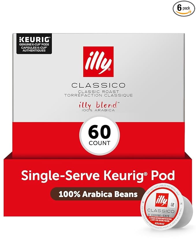 illy Coffee K Cup, Pods for Keurig Machines Classico Medium Roast, 100% Arabica, Premium Italian Coffee, 10 Count, 6 Pack