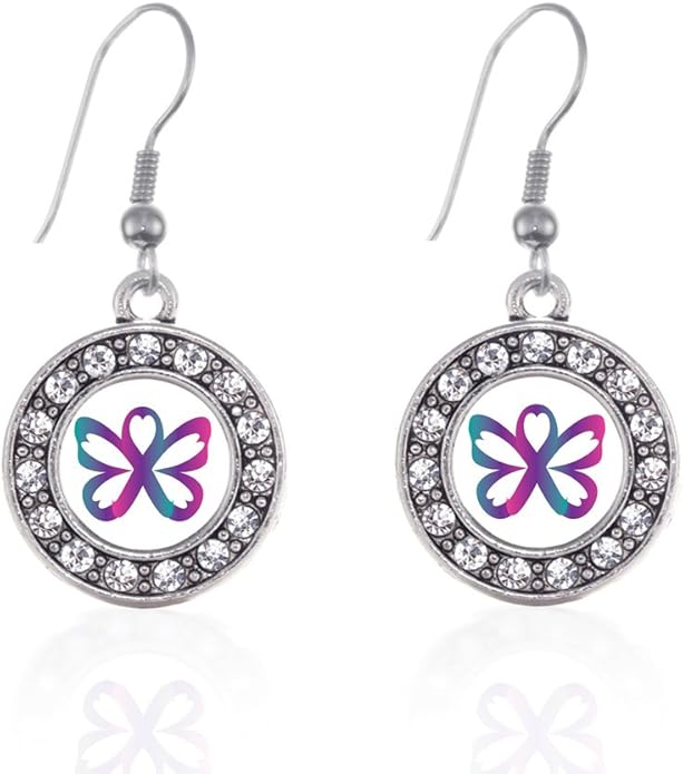 Inspired Silver - Silver Circle Charm French Hook Drop Earrings with Cubic Zirconia Jewelry