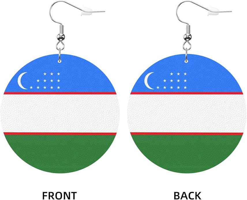 Round Faux Leather Earrings for Women Lightweight Double-Side Printed Drop Dangle Earring for Festival Party Gift