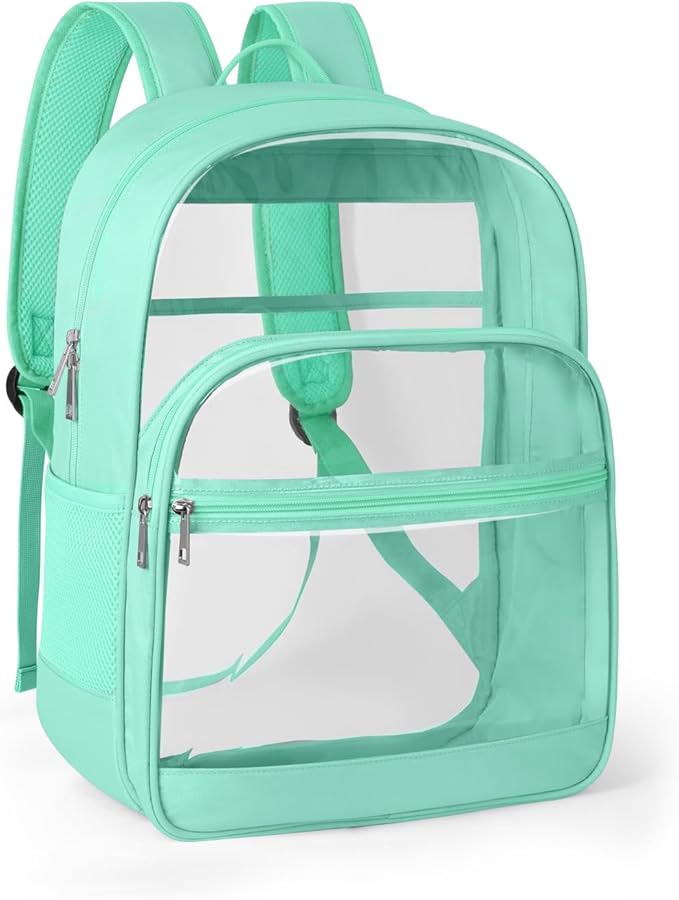 KIMNERPU Clear Backpack, Heavy Duty Transparent Bookbag for School, Fabric & PVC Transparent Backpack with Reinforced Strap for Women Men, Capacity Clear Bag for College, Turquoise