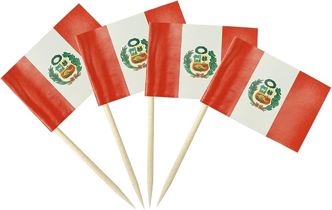Peru Flag Peruvian Flag, Small Mini Peru Toothpick Flags for Food, Cupcakes, Cocktails, Appetizers, Bar Party Decorations