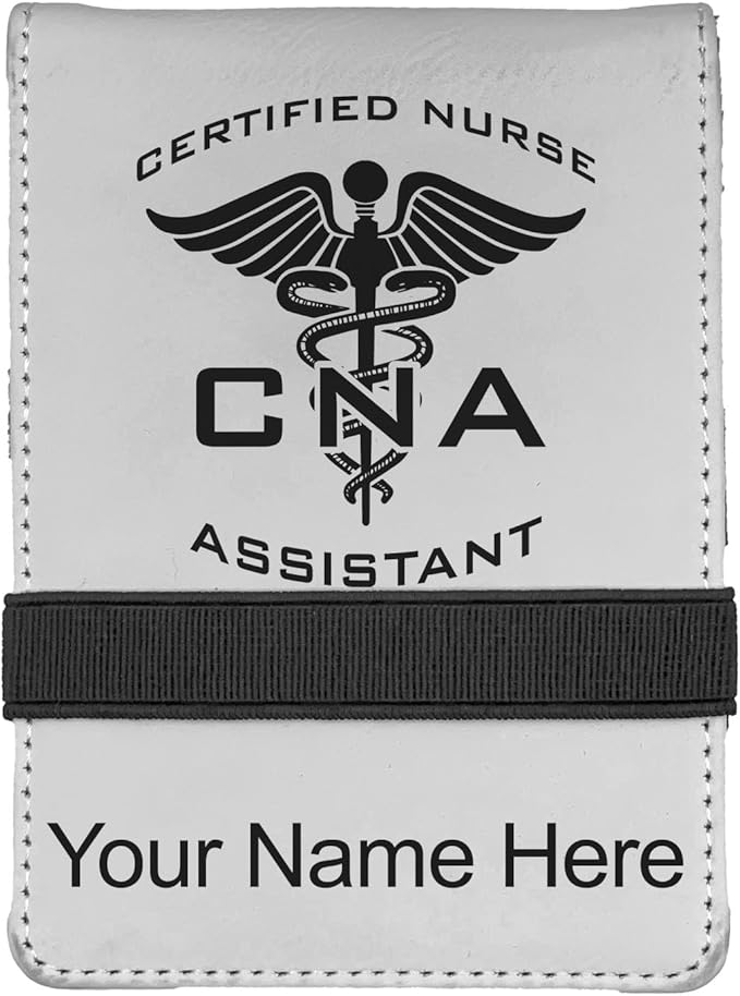 LaserGram Mini Padfolio with Notepad and Pen, CNA Certified Nurse Assistant, Personalized Engraving Included (White)