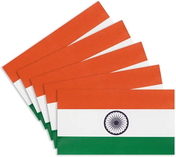 CANTENDO 5Pcs India Flag Decal Sticker - Indian Flag Reflective Vinyl Car Stickers - for Car Window Bumper Waterproof Sticker (2.5 x 4.5 Inch)