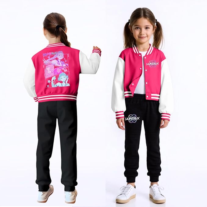 K PopGirls Kpop Tracksuit Cute Cartoon Print Baseball Coats Fashion Long Sleeve Jackets and Pants Christmas Costume Set