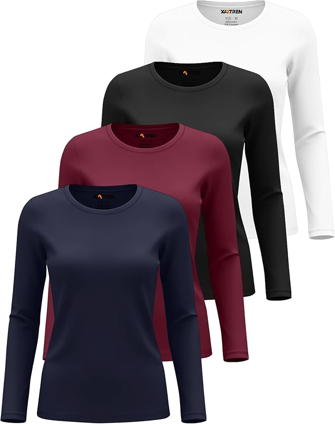 4 Pack Women's Underscrub Shirts Nurse Undershirts Long Sleeve Crewneck Slim Fit Tops Soft Stretchy Basic Tee